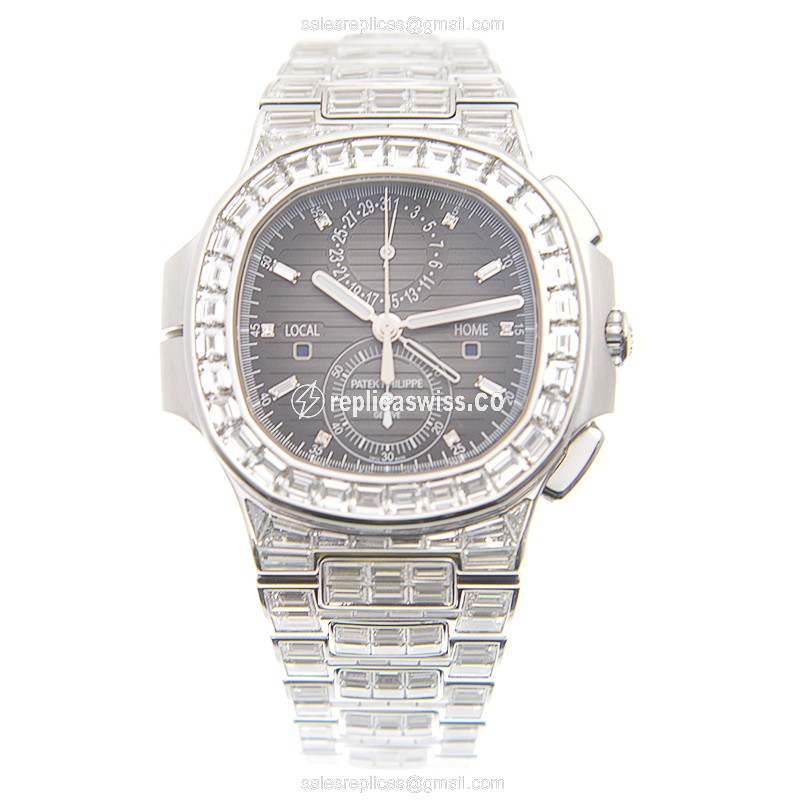 Patek Philippe Replica - 5990/1400G-001 - Automatic - 18kt White Gold - Black Dial - Diamond Clasp & Strap - View 2