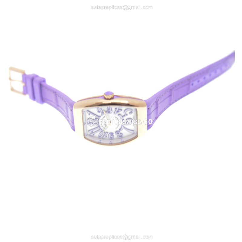 Franck Muller V 32 QZ Replica - Quartz - 18kt Rose Gold - White Dial, Alligator Strap - View 3