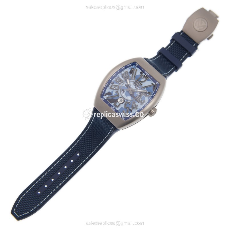 Franck Muller V45 SC DT CAMOU - Automatic - Steel - Blue Dial - Leather Blue Strap - View 2