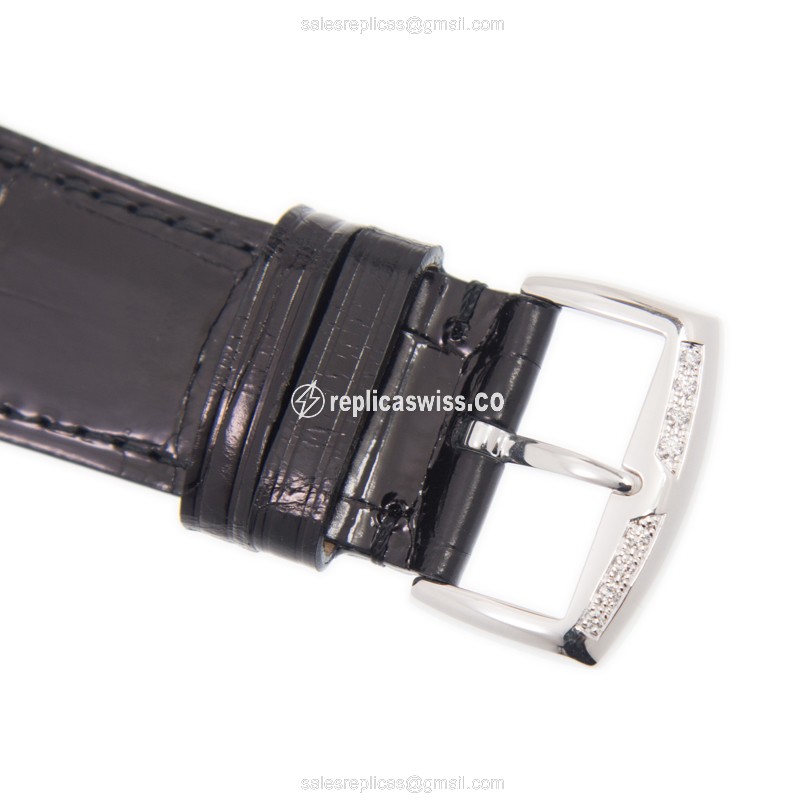 Franck Muller 6002 M B QZ REL R MOP D 1R AC Replica - Quartz - Diamond Case - White Dial - Leather Strap - View 4