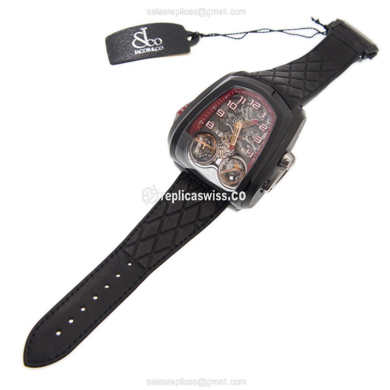 Jacob & Co TT100.21.NS.NK.A WA4D - Manual Wind - Steel Case - Silver Dial - Black Leather Strap - View 2