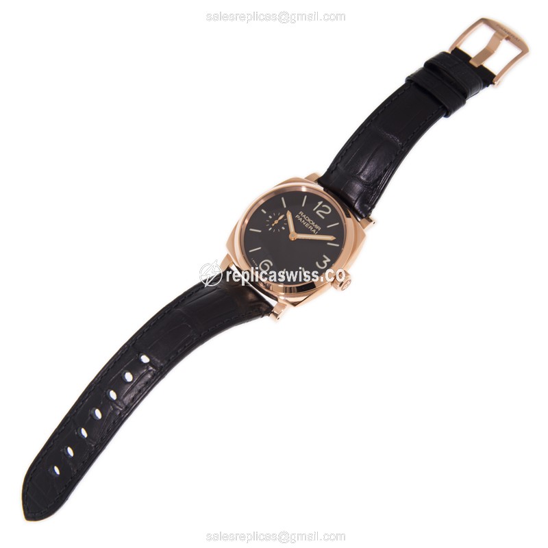 Panerai PAM00575 Replica - Manual Wind - 18kt Gold - Black Dial - Leather Strap - Buckle Clasp - View 2