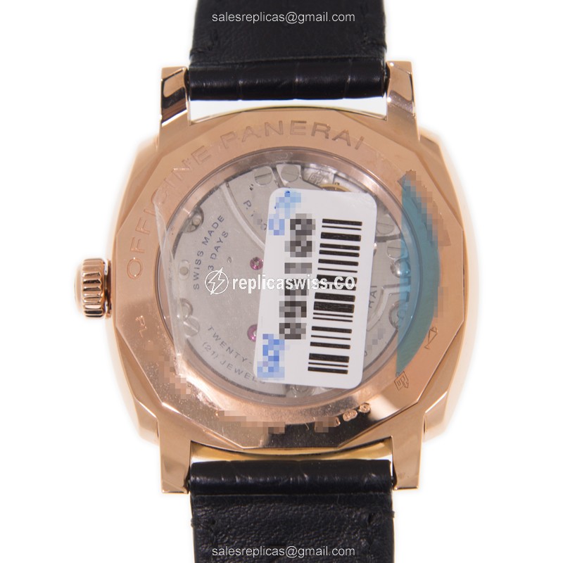 Panerai PAM00575 Replica - Manual Wind - 18kt Gold - Black Dial - Leather Strap - Buckle Clasp - View 3