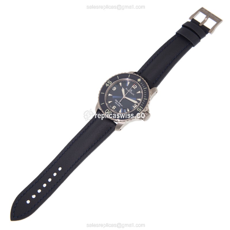 Blancpain 5015-12B40-52A Replica - Automatic - Titanium Case - Blue Dial - Leather Strap - View 2