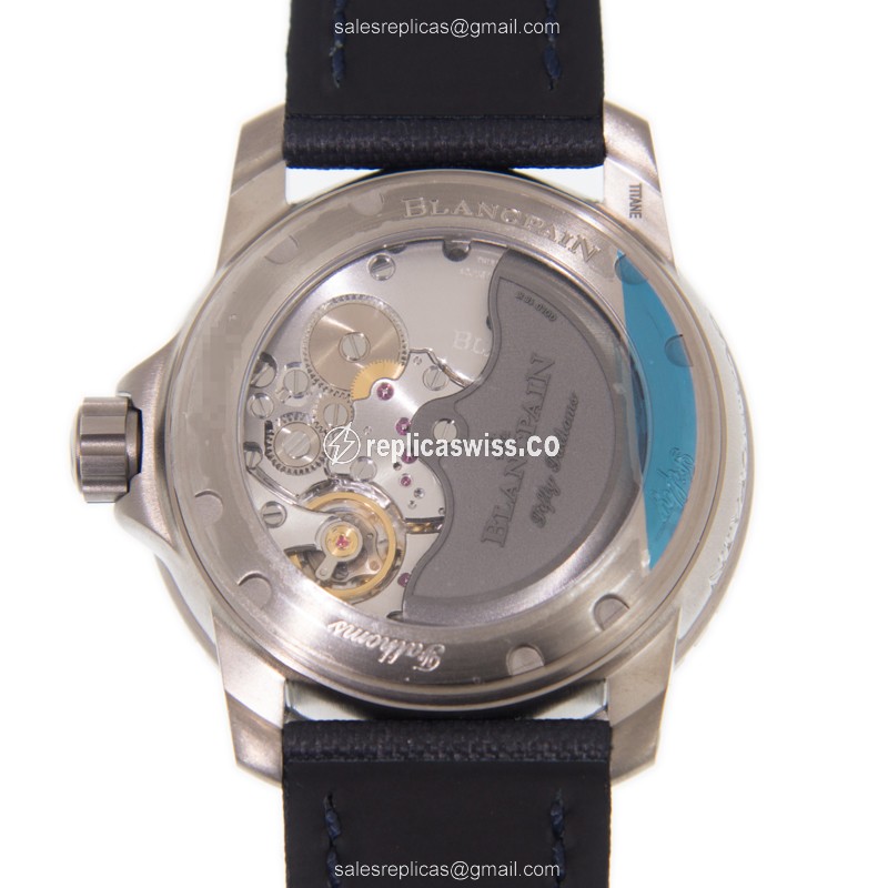 Blancpain 5015-12B40-52A Replica - Automatic - Titanium Case - Blue Dial - Leather Strap - View 3