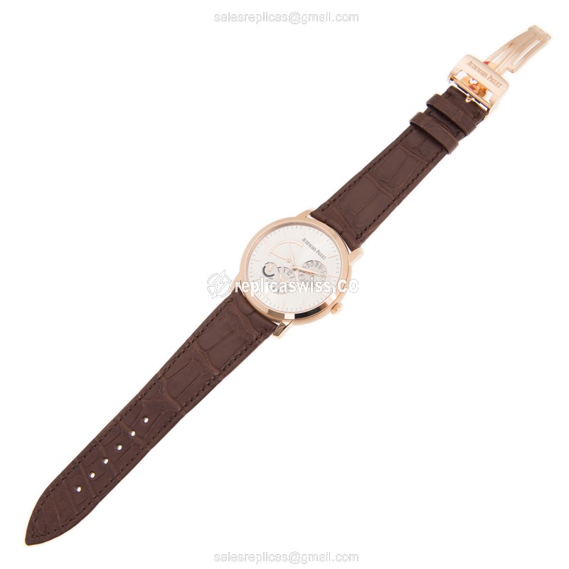 Audemars Piguet Jules Audemars Replica - Automatic - 18kt Rose Gold - Silver Dial - Brown Alligator Strap - View 2