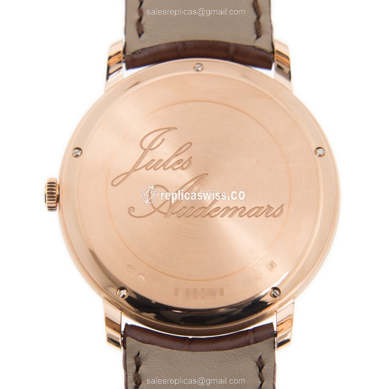 Audemars Piguet Jules Audemars Replica - Automatic - 18kt Rose Gold - Silver Dial - Brown Alligator Strap - View 3