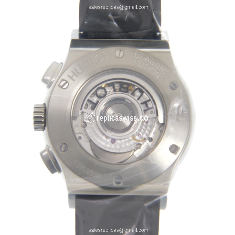 Hublot Classic Fusion Replica - Automatic - Titanium Case - Black Diamond Dial - Black Alligator Strap - View 3