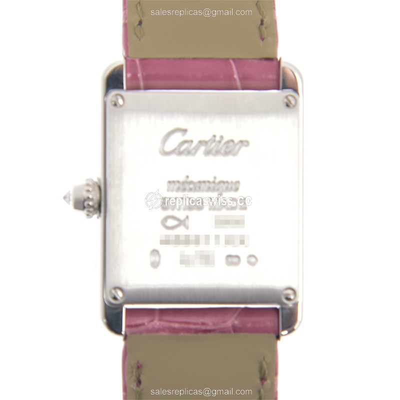 Cartier WJTA0011 Replica: Manual Wind - 18kt White Gold Case, Diamond Set, Silver Dial on Red Alligator Strap - View 3