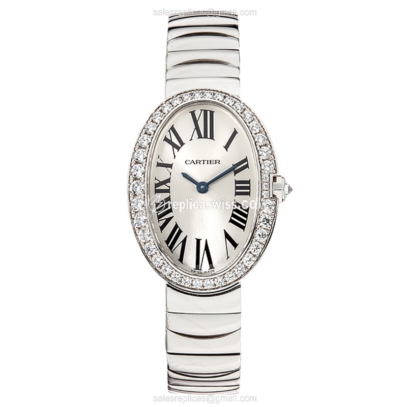 Cartier WB520006 Replica - Quartz - 18kt White Gold - Diamond - White Dial - Silver Clasp - View 2