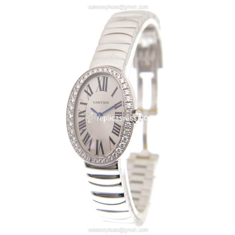 Cartier WB520006 Replica - Quartz - 18kt White Gold - Diamond - White Dial - Silver Clasp - View 3