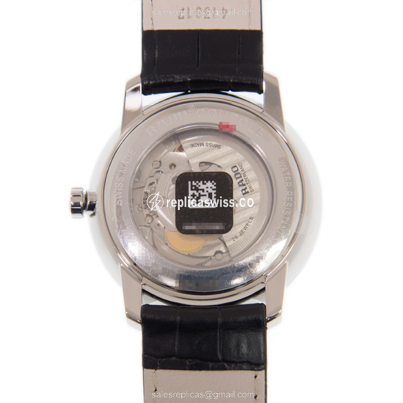 Rado CENTRIX Automatic - Steel Case - White Dial - Black Leather Strap - View 3