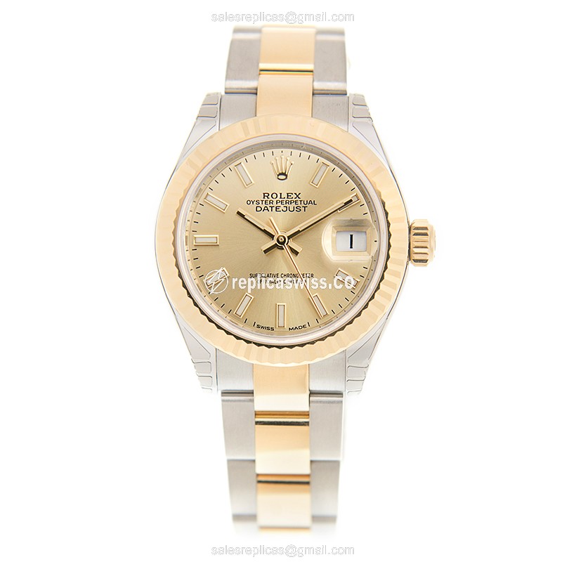 Rolex Lady Datejust Replica - Automatic - Gold Case, Gold Dial - 18kt Gold Strap - View 2