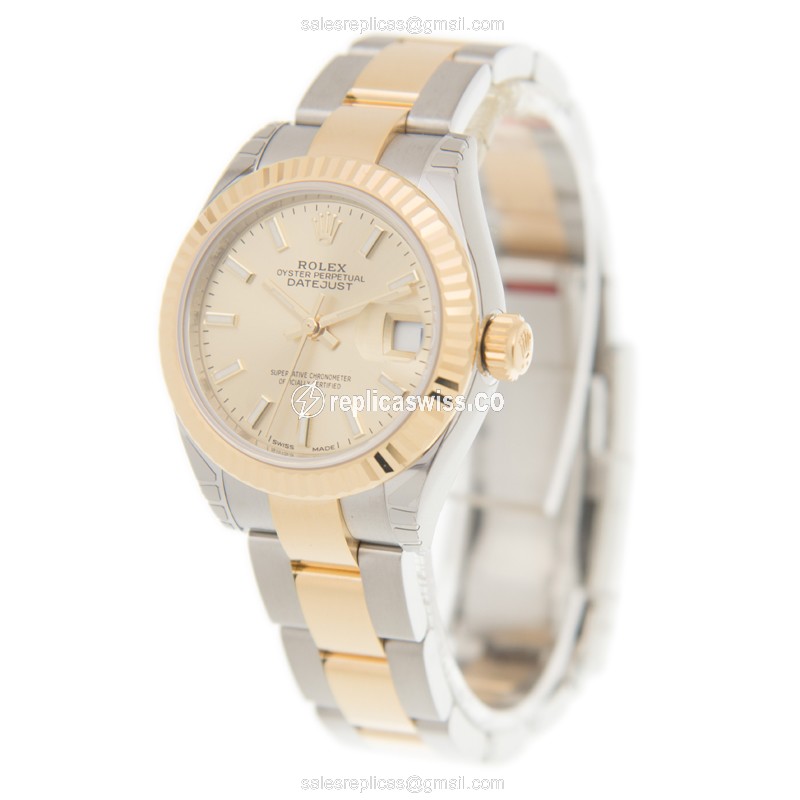 Rolex Lady Datejust Replica - Automatic - Gold Case, Gold Dial - 18kt Gold Strap - View 3