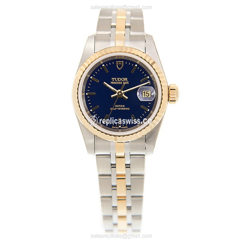 18kt Gold Tudor Princess Date Replica - Automatic - Blue Dial - Gold & Steel Strap - View 2