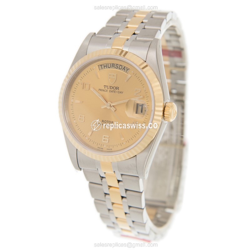 Tudor 76213-62483-246810AR-CH Replica - Automatic 18kt Gold/Steel - Gold Dial, Clasp - View 3