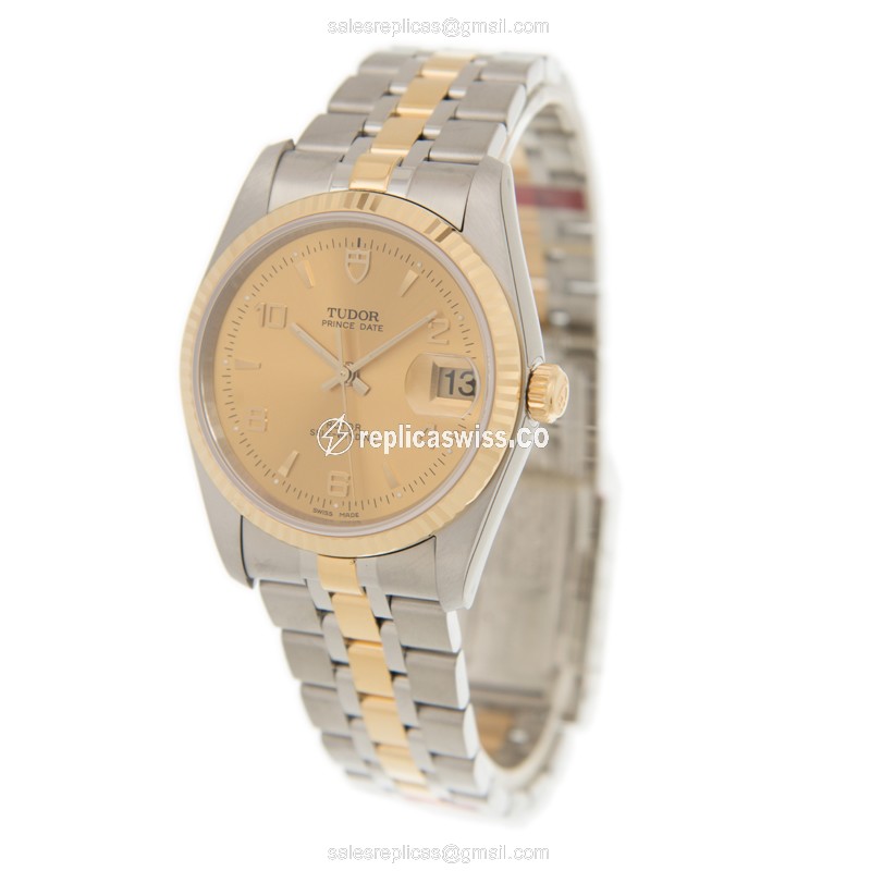 Tudor 74033-62473-246810AR-CH Replica - Automatic - 18kt Gold Case - Gold Dial - Steel Strap - View 3