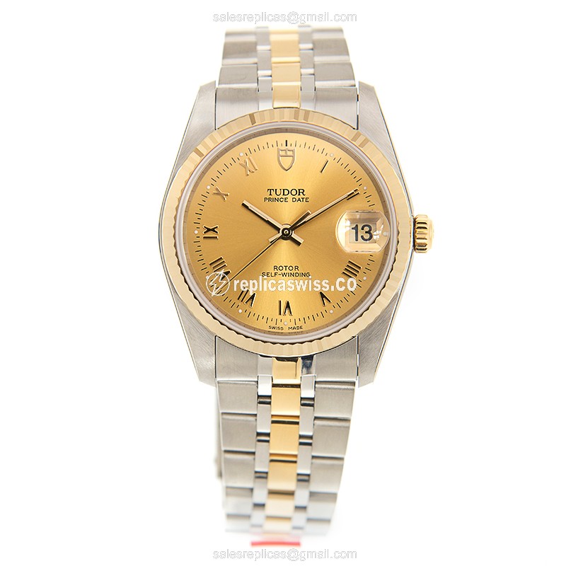 Tudor 74033-62473-CHRN Replica - Automatic - 18kt Gold & Steel - Gold Dial - Gold Clasp - View 2