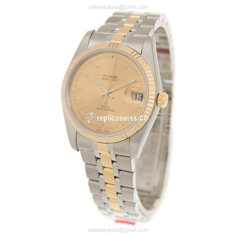 Tudor 74033-62473-CHRN Replica - Automatic - 18kt Gold & Steel - Gold Dial - Gold Clasp - View 3