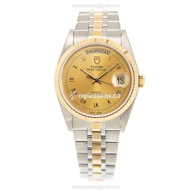 Tudor PRICE DATE-DAY Replica Watch - Automatic - Gold-Steel - View 2