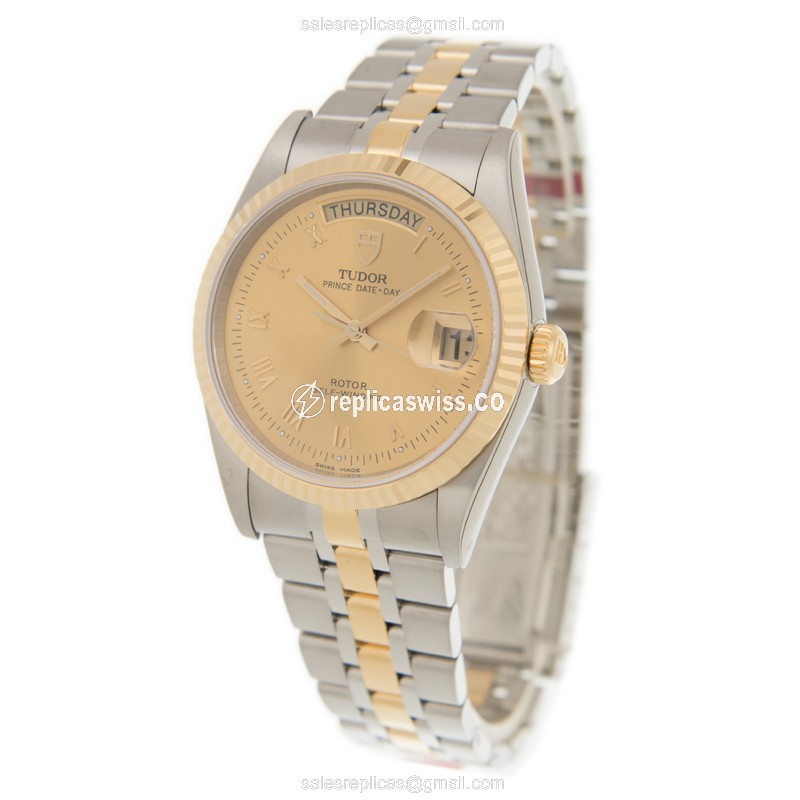 Tudor PRICE DATE-DAY Replica Watch - Automatic - Gold-Steel - View 3