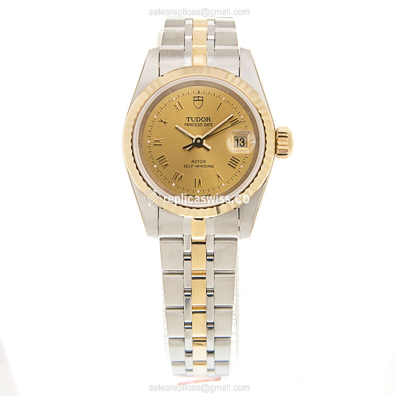 Tudor Princess Date Replica - Auto - Gold Dial - 18kt Steel - View 2