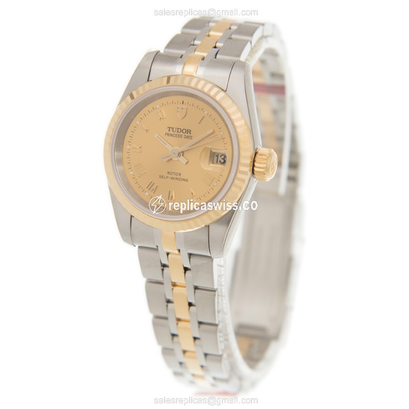 Tudor Princess Date Replica - Auto - Gold Dial - 18kt Steel - View 3