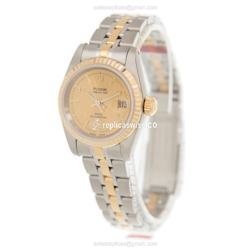 Tudor Princess Date Replica - Automatic - Gold & Steel - 18kt - Gold Dial - View 3