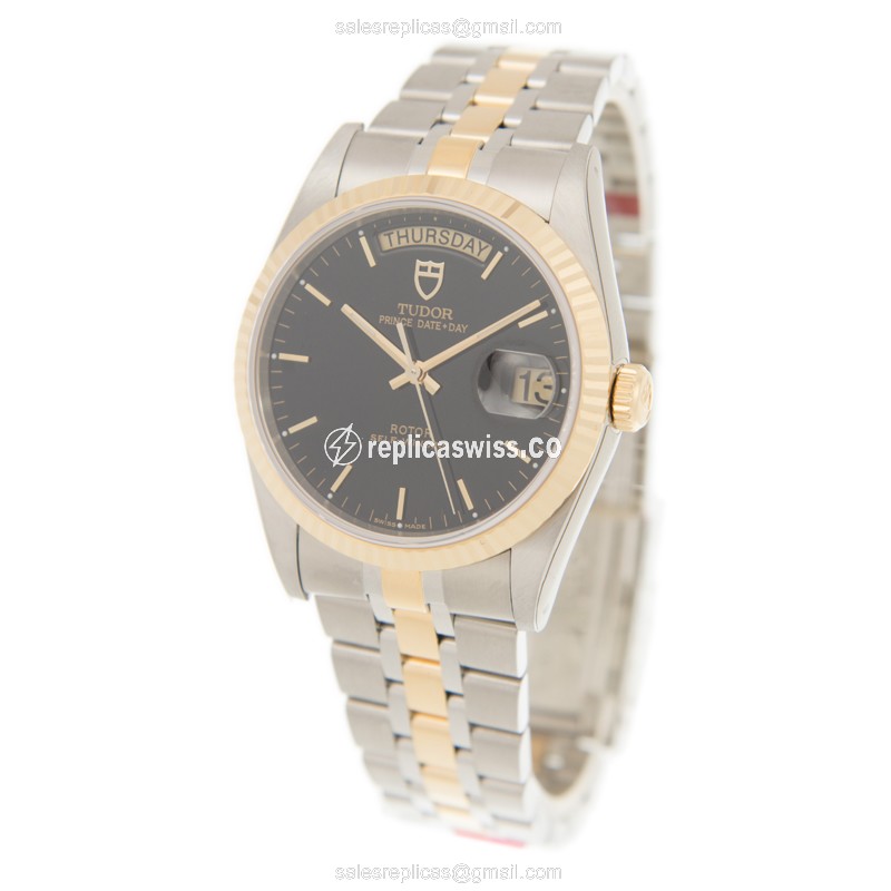 Tudor 76213-62483-BK Replica - Automatic - 18kt Gold & Steel - Black Dial - View 3