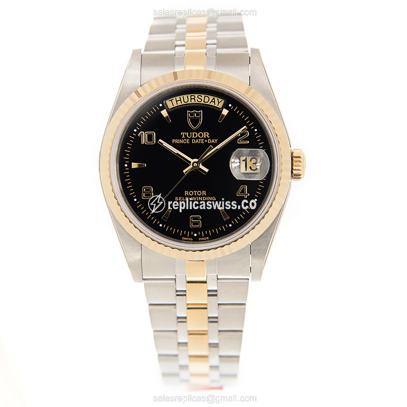 Tudor 76213-62483-246810AR-BK Automatic 18kt Gold & Steel - Black Dial - Gold Clasp - View 2