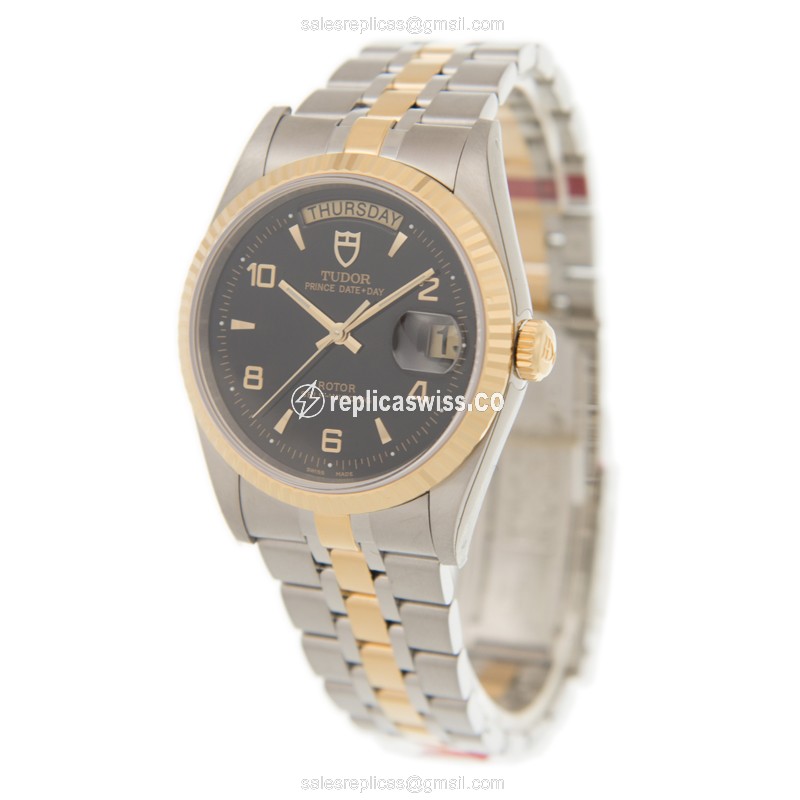 Tudor 76213-62483-246810AR-BK Automatic 18kt Gold & Steel - Black Dial - Gold Clasp - View 3