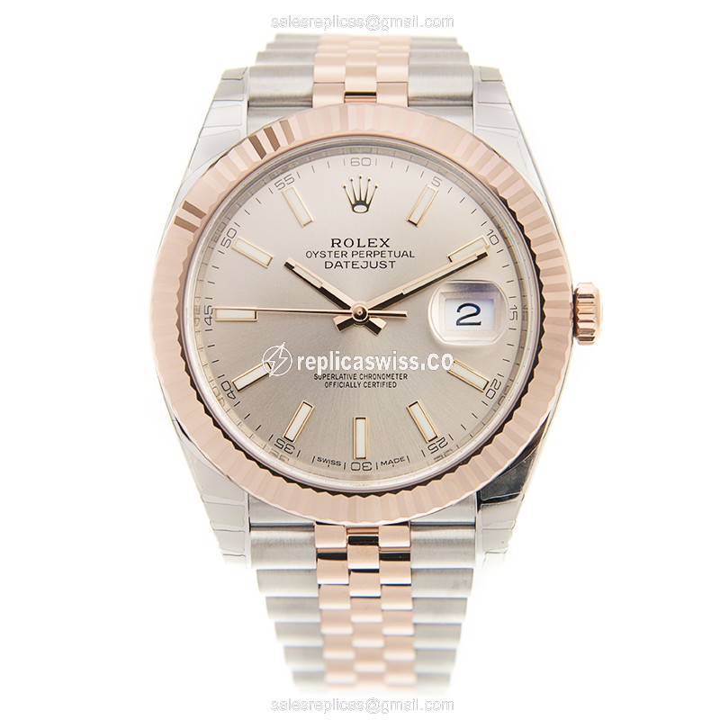 Rolex DATEJUST Replica - Automatic - 18kt Rose Gold & Steel Case - Silver Dial - View 2