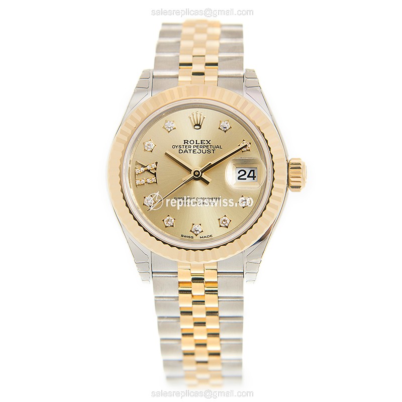 Rolex Lady Datejust Replica | Automatic | Gold & Steel Case, Gold Dial | Steel Strap - View 2
