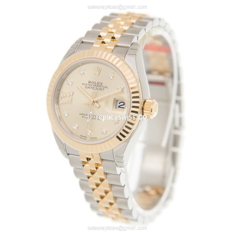 Rolex Lady Datejust Replica | Automatic | Gold & Steel Case, Gold Dial | Steel Strap - View 3