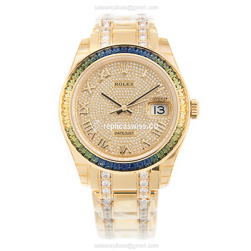 Rolex DATEJUST Replica - Automatic - 18kt Gold Case, Diamond Dial - Gold Clasp & Gold Strap - View 2