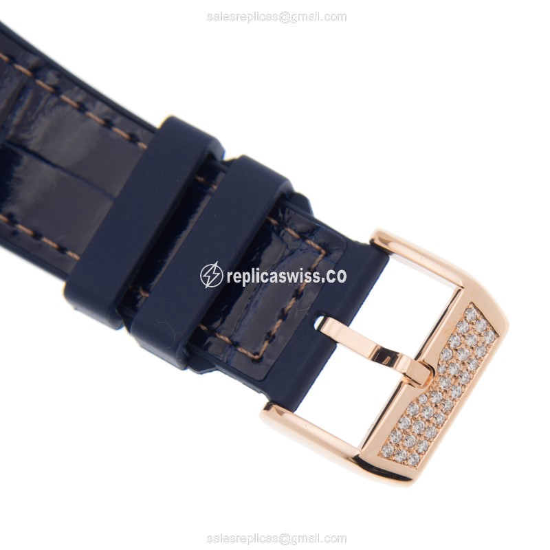 Franck Muller V 45 CC DT D CD YACHTING - Automatic - 18kt Rose Gold - Diamond - Gold Dial - Blue Leather Strap - View 4
