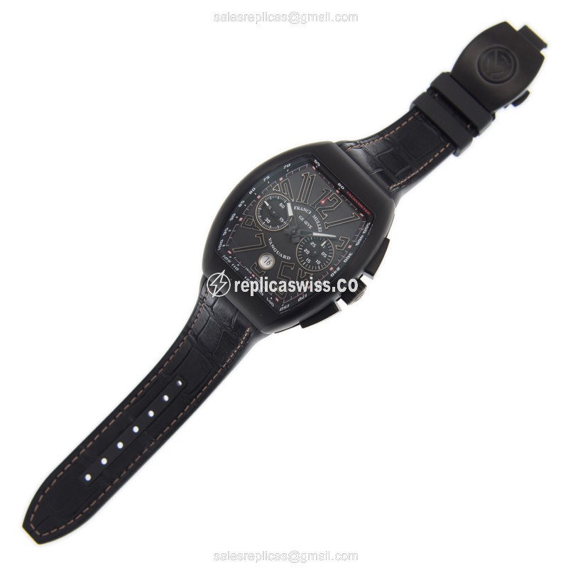 Franck Muller V 45 CC DT Replica - Automatic - Steel Case - Black Dial on Leather Strap - View 2