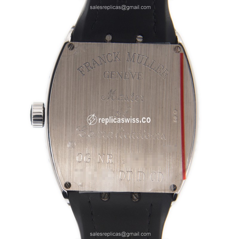 Franck Muller Vanguard Replica - Automatic - 18kt White Gold - Diamond - Silver Dial - Leather Strap - Black Buckle - View 3