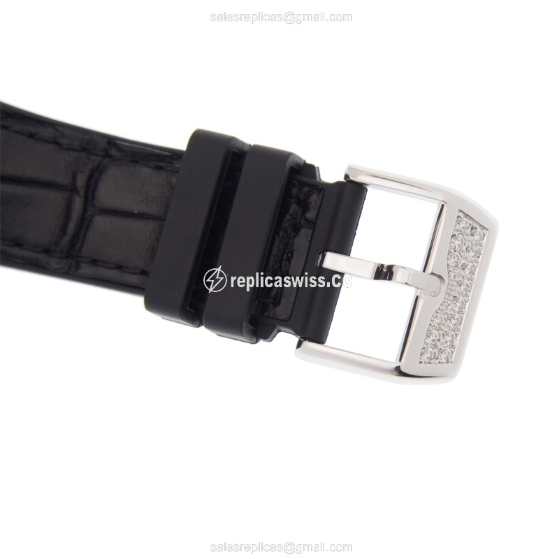 Franck Muller Vanguard Replica - Automatic - 18kt White Gold - Diamond - Silver Dial - Leather Strap - Black Buckle - View 4