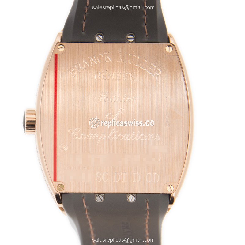 Franck Muller Vanguard - 18kt Rose Gold - Diamonds - Automatic - Gold Dial - Black Leather Strap - View 3