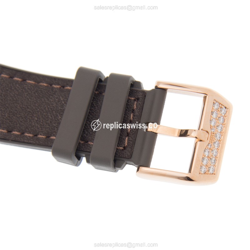 Franck Muller Vanguard - 18kt Rose Gold - Diamonds - Automatic - Gold Dial - Black Leather Strap - View 4