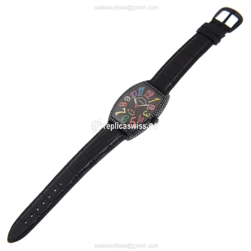 Franck Muller 6850 SC D NR COL DRM CINTREE CURVEX - Automatic - Steel Case - Black Dial - Leather Strap - View 2