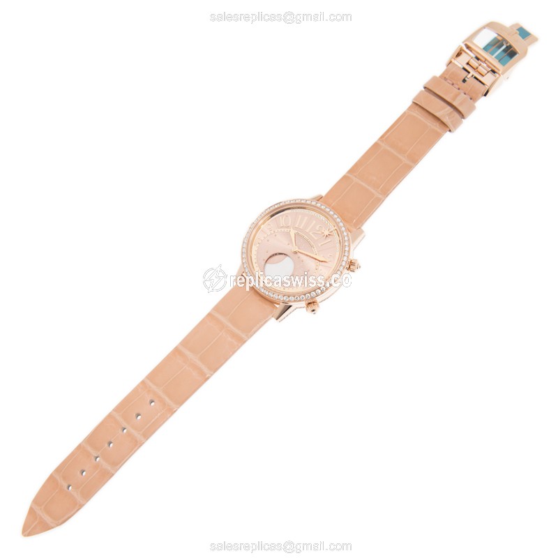 Jaeger-Lecoultre Rendez-Vous Replica - Auto - 18kt Rose Gold - Diamond Dial - Gold Clasp - Orange Leather Strap - View 2