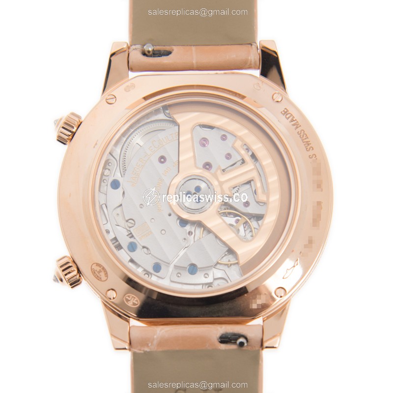 Jaeger-Lecoultre Rendez-Vous Replica - Auto - 18kt Rose Gold - Diamond Dial - Gold Clasp - Orange Leather Strap - View 3