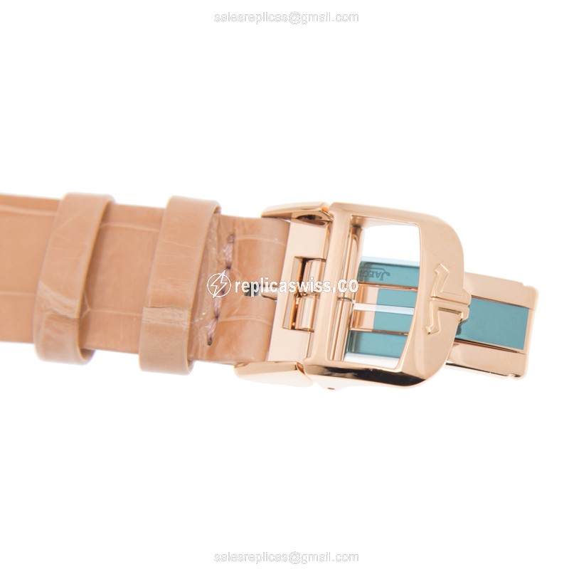 Jaeger-Lecoultre Rendez-Vous Replica - Auto - 18kt Rose Gold - Diamond Dial - Gold Clasp - Orange Leather Strap - View 4