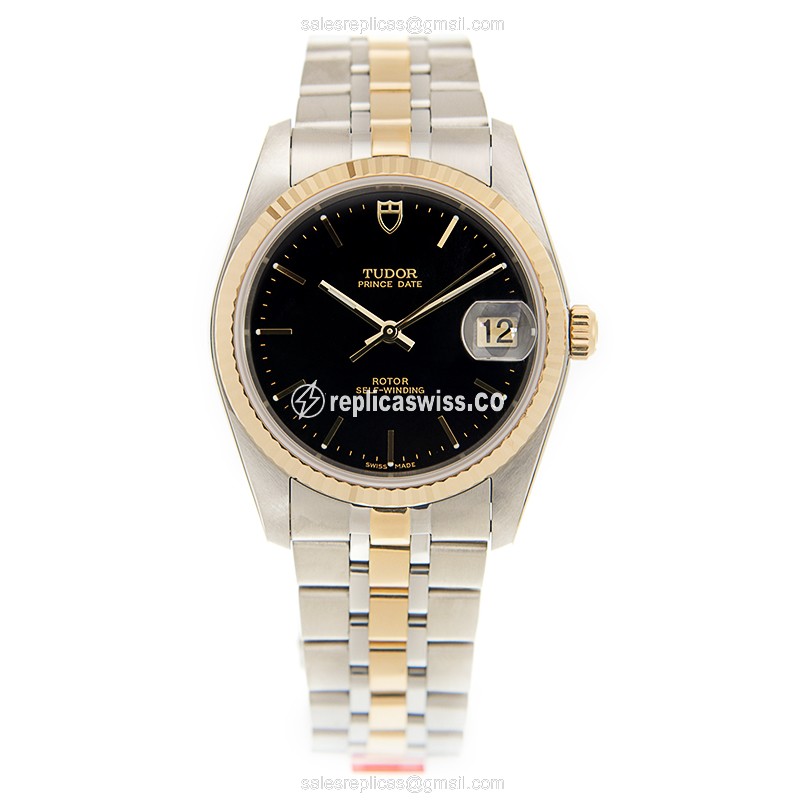 Tudor 74033-62473-BK Replica - Automatic - 18kt Gold - Black Dial - Gold Steel Strap - View 2