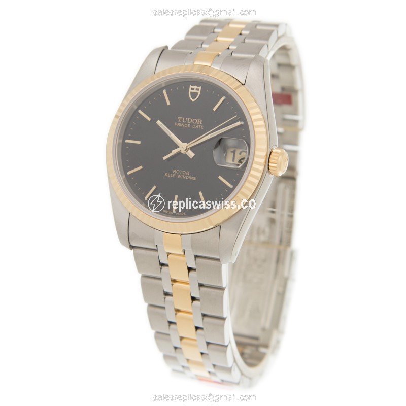 Tudor 74033-62473-BK Replica - Automatic - 18kt Gold - Black Dial - Gold Steel Strap - View 3