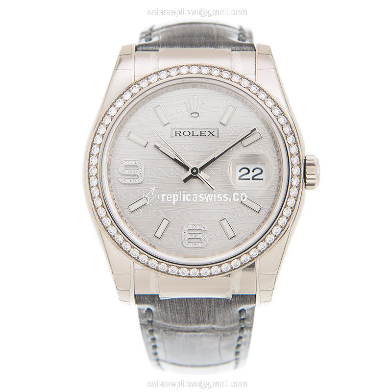 Rolex Datejust Replica - Automatic - White Gold - Diamond Bezel - Gray Dial - View 2