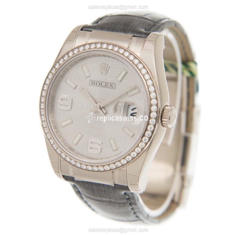 Rolex Datejust Replica - Automatic - White Gold - Diamond Bezel - Gray Dial - View 3