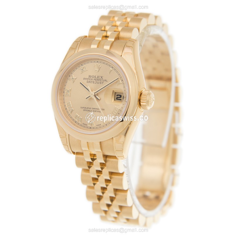 Rolex Datejust Replica - Automatic - 18kt Gold Case, Gold Dial, Silver Clasp - View 3